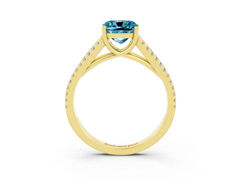 Yellow gold Cushion Cut Blue Topaz Solitaire Engagement Ring with Split Shank Pavé Band_3