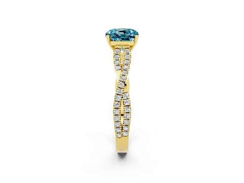 Yellow gold Cushion Cut Blue Topaz Solitaire Engagement Ring with Twisted Pavé Band and Four-Prong Setting_14
