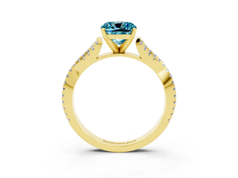 Yellow gold Cushion Cut Blue Topaz Solitaire Engagement Ring with Twisted Pavé Band and Four-Prong Setting_15