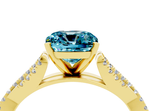 Yellow gold Cushion Cut Blue Topaz Solitaire Engagement Ring with Twisted Pavé Band and Four-Prong Setting_16