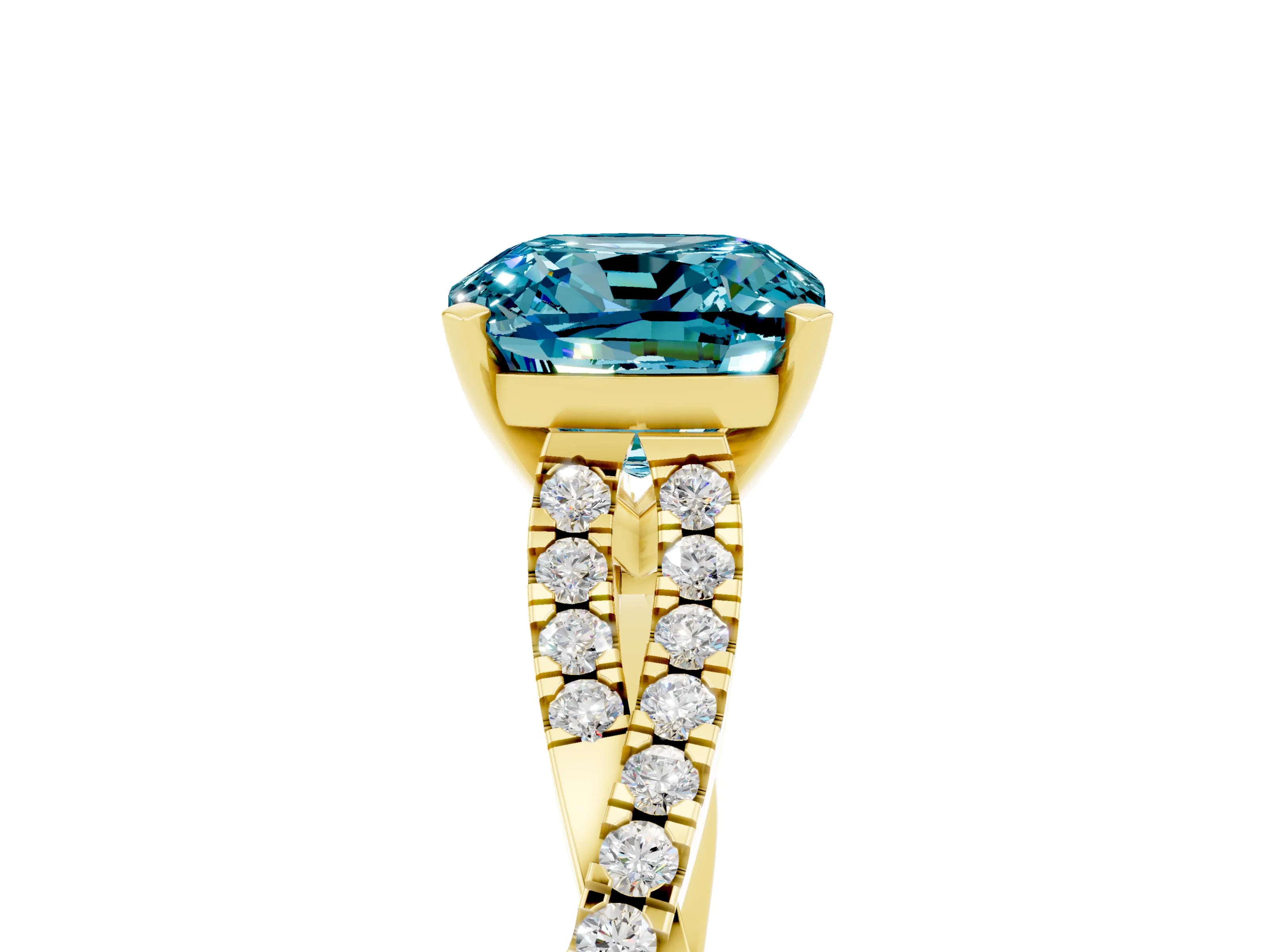 Yellow gold Cushion Cut Blue Topaz Solitaire Engagement Ring with Twisted Pavé Band and Four-Prong Setting_17