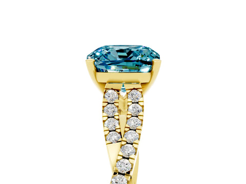Yellow gold Cushion Cut Blue Topaz Solitaire Engagement Ring with Twisted Pavé Band and Four-Prong Setting_17