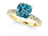 Yellow gold Cushion Cut Blue Topaz Solitaire Pavé Band with Four-Prong Setting_1