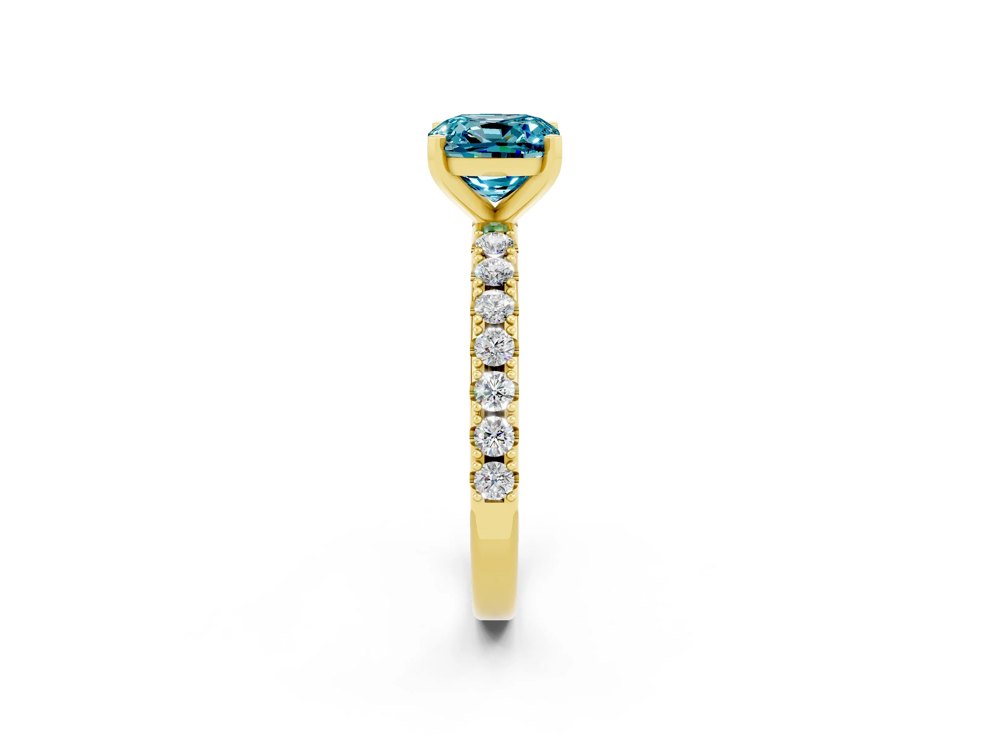 Yellow gold Cushion Cut Blue Topaz Solitaire Pavé Band with Four-Prong Setting_2
