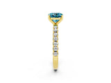 Yellow gold Cushion Cut Blue Topaz Solitaire Pavé Band with Four-Prong Setting_2