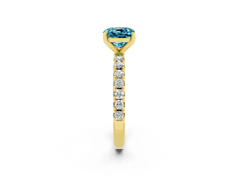 Yellow gold Cushion Cut Blue Topaz Solitaire Pavé Band with Four-Prong Setting_2