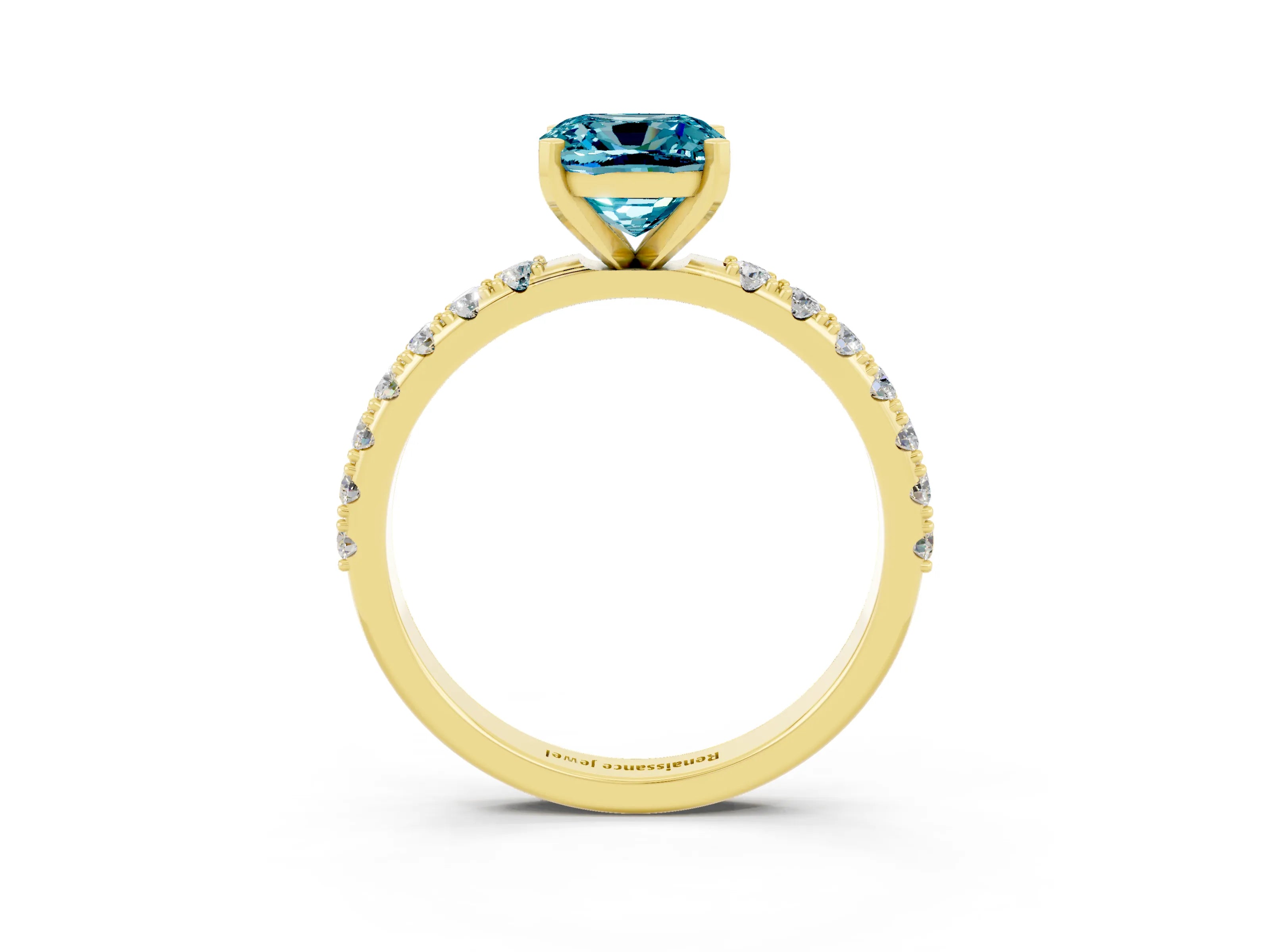 Yellow gold Cushion Cut Blue Topaz Solitaire Pavé Band with Four-Prong Setting_3
