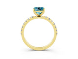 Yellow gold Cushion Cut Blue Topaz Solitaire Pavé Band with Four-Prong Setting_3