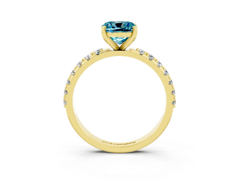 Yellow gold Cushion Cut Blue Topaz Solitaire Pavé Band with Four-Prong Setting_3