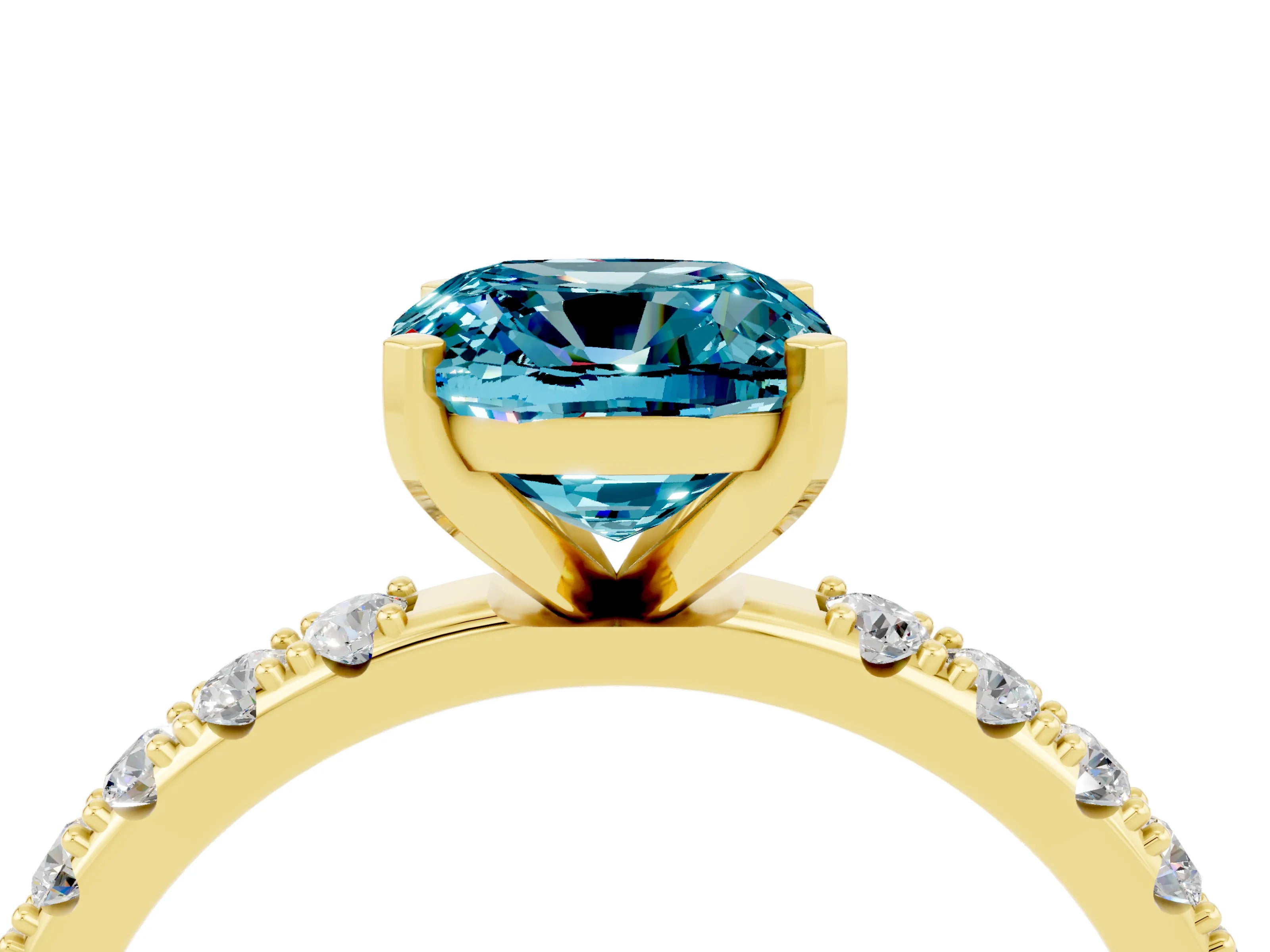 Yellow gold Cushion Cut Blue Topaz Solitaire Pavé Band with Four-Prong Setting_4