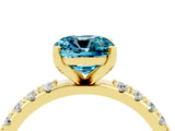 Yellow gold Cushion Cut Blue Topaz Solitaire Pavé Band with Four-Prong Setting_4