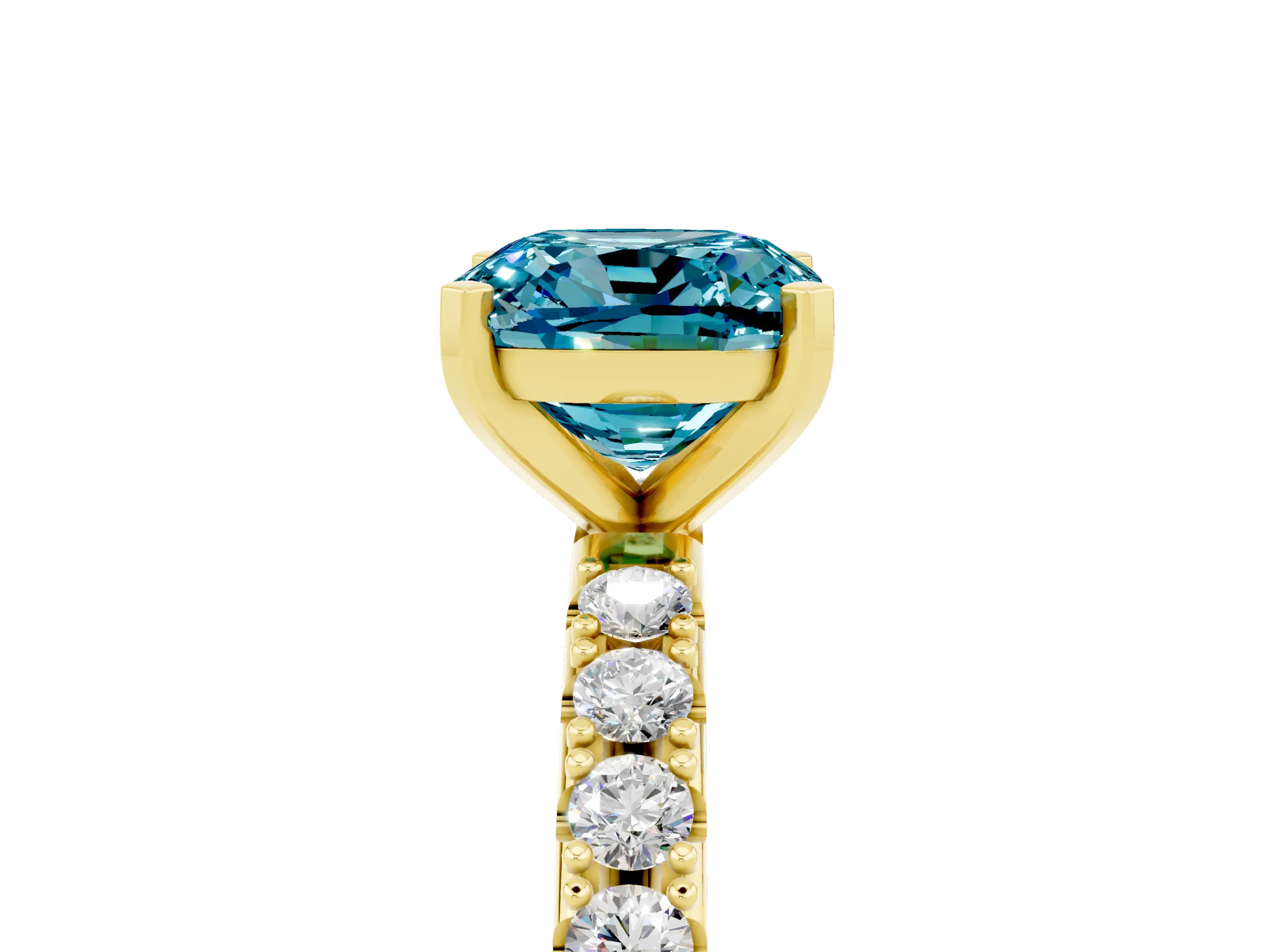 Yellow gold Cushion Cut Blue Topaz Solitaire Pavé Band with Four-Prong Setting_5
