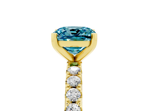 Yellow gold Cushion Cut Blue Topaz Solitaire Pavé Band with Four-Prong Setting_5