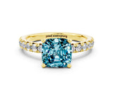 Yellow gold Cushion Cut Blue Topaz Solitaire Pavé Engagement Ring with Round Band and Prong Setting_12