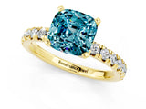 Yellow gold Cushion Cut Blue Topaz Solitaire Pavé Engagement Ring with Round Band and Prong Setting_13