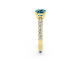 Yellow gold Cushion Cut Blue Topaz Solitaire Pavé Engagement Ring with Round Band and Prong Setting_14