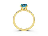 Yellow gold Cushion Cut Blue Topaz Solitaire Pavé Engagement Ring with Round Band and Prong Setting_15