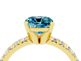 Yellow gold Cushion Cut Blue Topaz Solitaire Pavé Engagement Ring with Round Band and Prong Setting_16