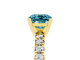 Yellow gold Cushion Cut Blue Topaz Solitaire Pavé Engagement Ring with Round Band and Prong Setting_17