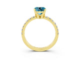 Yellow gold Cushion Cut Blue Topaz Solitaire Pavé Engagement Ring with Round Band and Prong Setting_81