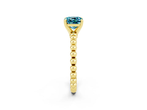 Yellow gold Cushion Cut Blue Topaz Solitaire Ring with Beaded Band and Prong Setting_2