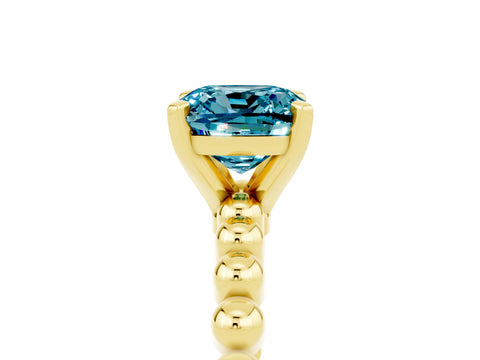 Yellow gold Cushion Cut Blue Topaz Solitaire Ring with Beaded Band and Prong Setting_5