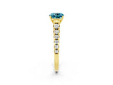 Yellow gold Cushion Cut Blue Topaz Solitaire Ring with Cathedral Setting and Pavé Band_2
