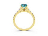 Yellow gold Cushion Cut Blue Topaz Solitaire Ring with Cathedral Setting and Pavé Band_3