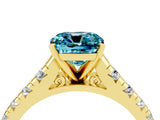 Yellow gold Cushion Cut Blue Topaz Solitaire Ring with Cathedral Setting and Pavé Band_4