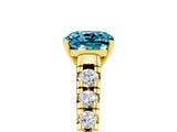 Yellow gold Cushion Cut Blue Topaz Solitaire Ring with Cathedral Setting and Pavé Band_5