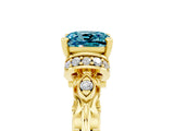 Yellow gold Cushion Cut Blue Topaz Solitaire Ring with Filigree Band and Four-Prong Setting_27
