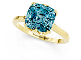 Yellow gold Cushion Cut Blue Topaz Solitaire Ring with Flower Prong Setting and Classic Band_13