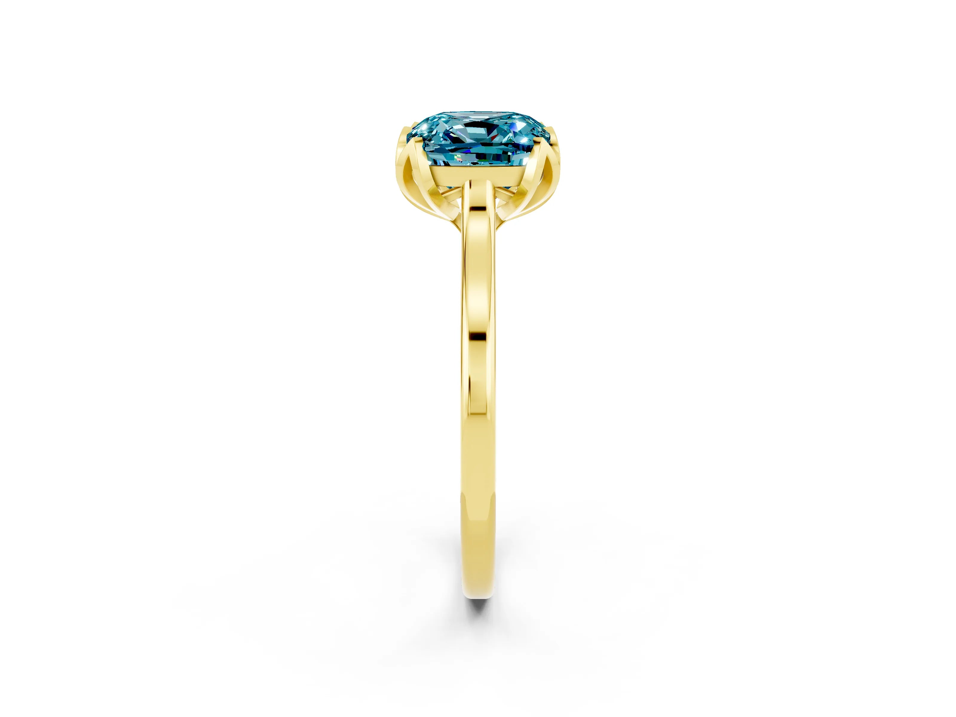 Yellow gold Cushion Cut Blue Topaz Solitaire Ring with Flower Prong Setting and Classic Band_14