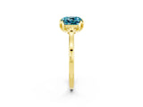 Yellow gold Cushion Cut Blue Topaz Solitaire Ring with Flower Prong Setting and Classic Band_14