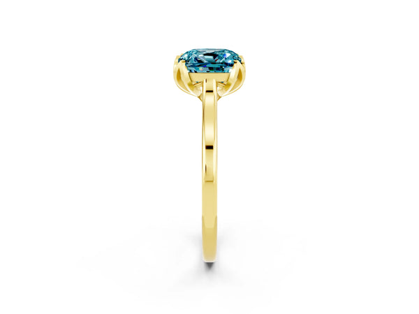 Yellow gold Cushion Cut Blue Topaz Solitaire Ring with Flower Prong Setting and Classic Band