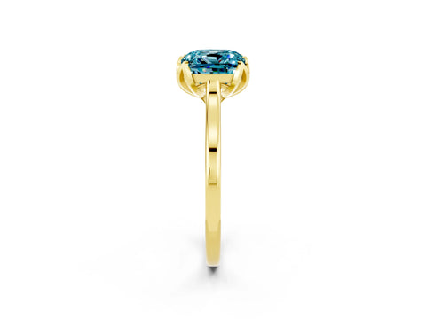 Yellow gold Cushion Cut Blue Topaz Solitaire Ring with Flower Prong Setting and Classic Band_14