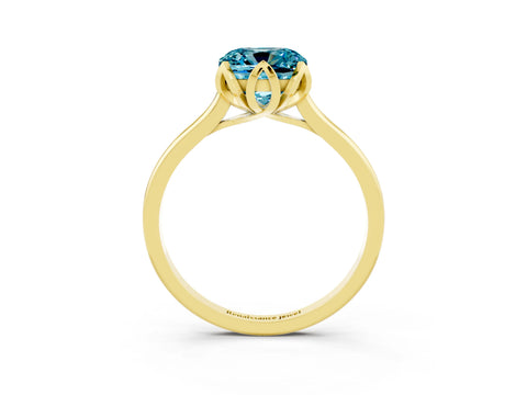 Yellow gold Cushion Cut Blue Topaz Solitaire Ring with Flower Prong Setting and Classic Band_15