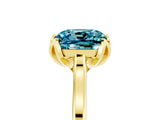 Yellow gold Cushion Cut Blue Topaz Solitaire Ring with Flower Prong Setting and Classic Band_17