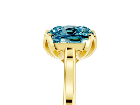 Yellow gold Cushion Cut Blue Topaz Solitaire Ring with Flower Prong Setting and Classic Band_17