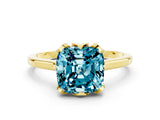 Yellow gold Cushion Cut Blue Topaz Solitaire Ring with Flower Prong Setting and Classic Band_36