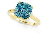 Yellow gold Cushion Cut Blue Topaz Solitaire Ring with Flower Prong Setting and Classic Band_37