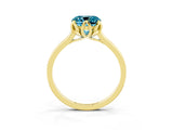 Yellow gold Cushion Cut Blue Topaz Solitaire Ring with Flower Prong Setting and Classic Band_39