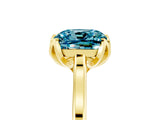 Yellow gold Cushion Cut Blue Topaz Solitaire Ring with Flower Prong Setting and Classic Band_41