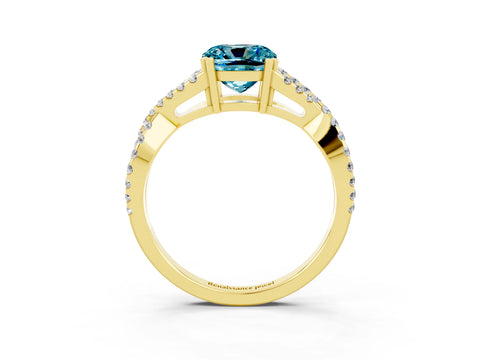 Yellow gold Cushion Cut Blue Topaz Solitaire Ring with Four-Prong Setting and Twisted Pavé Band_3
