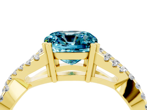 Yellow gold Cushion Cut Blue Topaz Solitaire Ring with Four-Prong Setting and Twisted Pavé Band_4