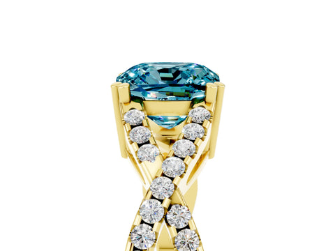 Yellow gold Cushion Cut Blue Topaz Solitaire Ring with Four-Prong Setting and Twisted Pavé Band_5