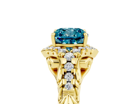 Yellow gold Cushion Cut Blue Topaz Solitaire Ring with Hidden Halo and Pavé Band_17