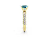Yellow gold Cushion Cut Blue Topaz Solitaire Ring with Pavé Accents and Four-Prong Setting_2