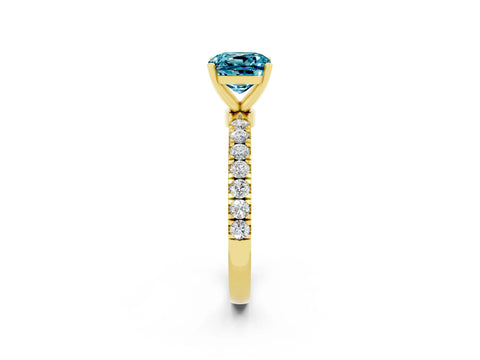 Yellow gold Cushion Cut Blue Topaz Solitaire Ring with Pavé Accents and Four-Prong Setting_2