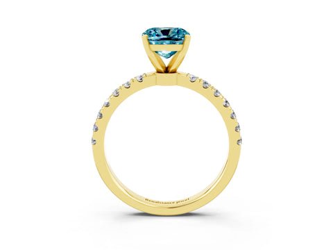Yellow gold Cushion Cut Blue Topaz Solitaire Ring with Pavé Accents and Four-Prong Setting_3